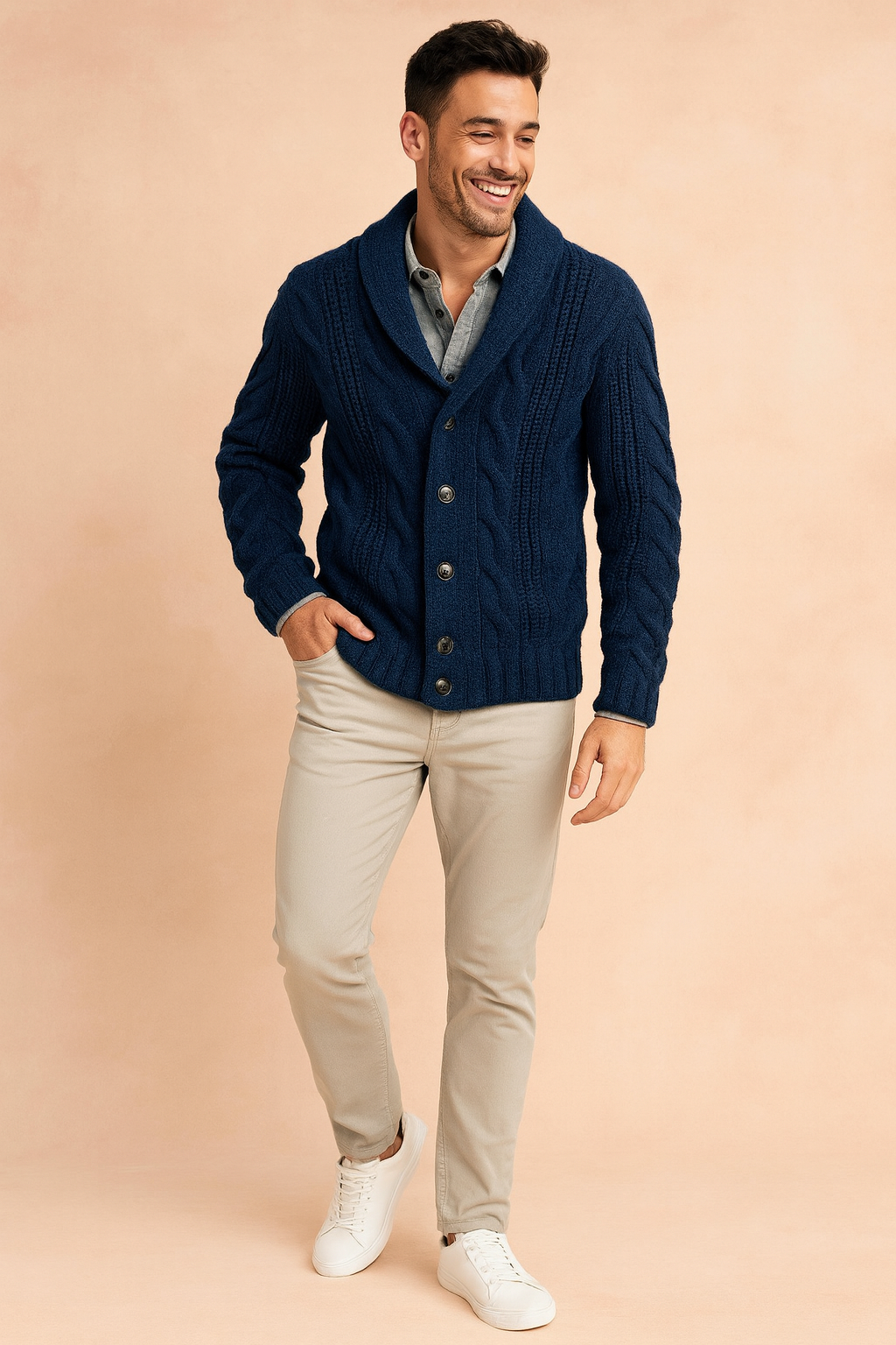 Cardigan Homme – Col Châle Fermeture Boutonnée Coupe Ajustée