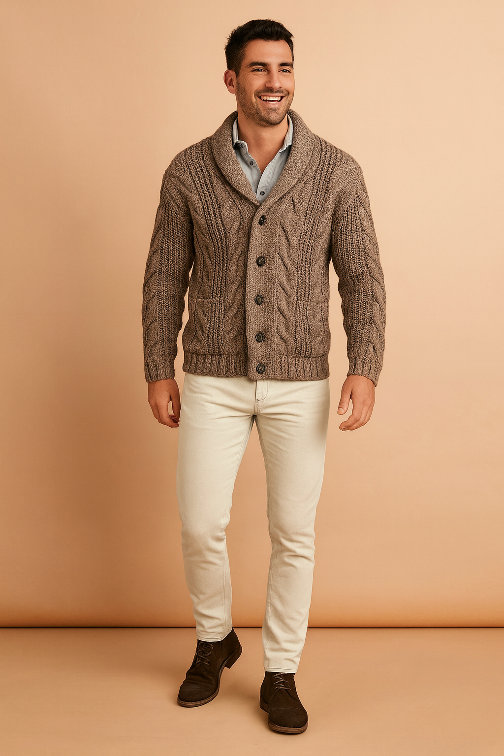 Cardigan Homme – Col Châle Fermeture Boutonnée Coupe Ajustée