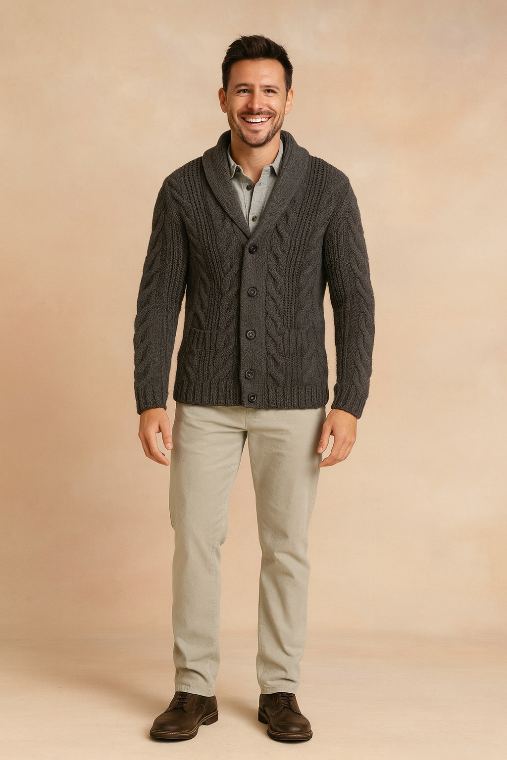 Cardigan Homme – Col Châle Fermeture Boutonnée Coupe Ajustée