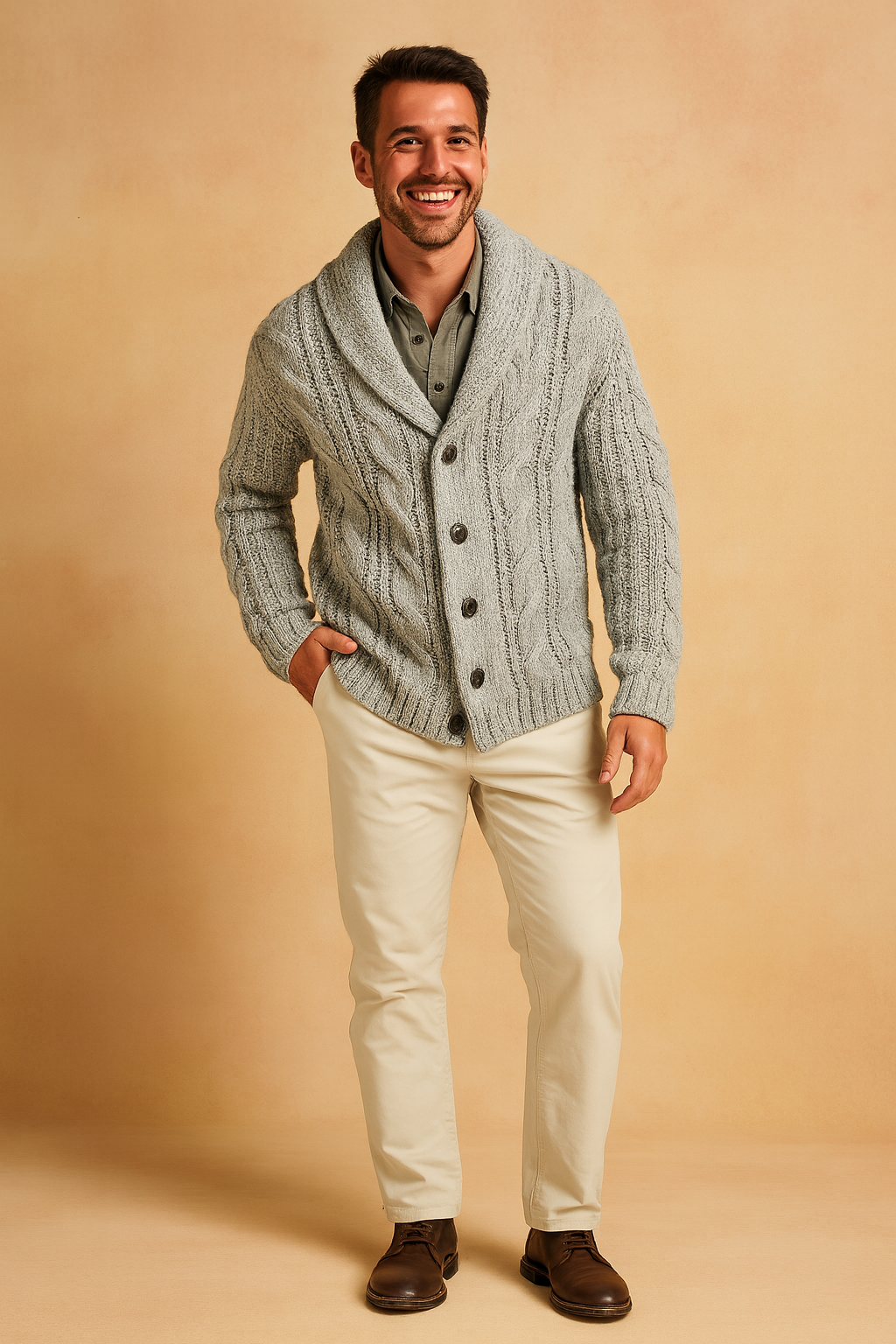 Cardigan Homme – Col Châle Fermeture Boutonnée Coupe Ajustée