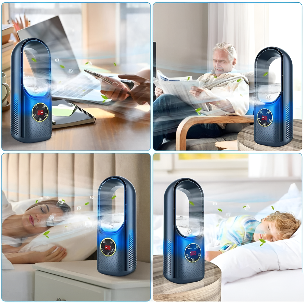 Tichý stolní ventilátor bez lopatek se 3 režimy pro domácnost a kancelář