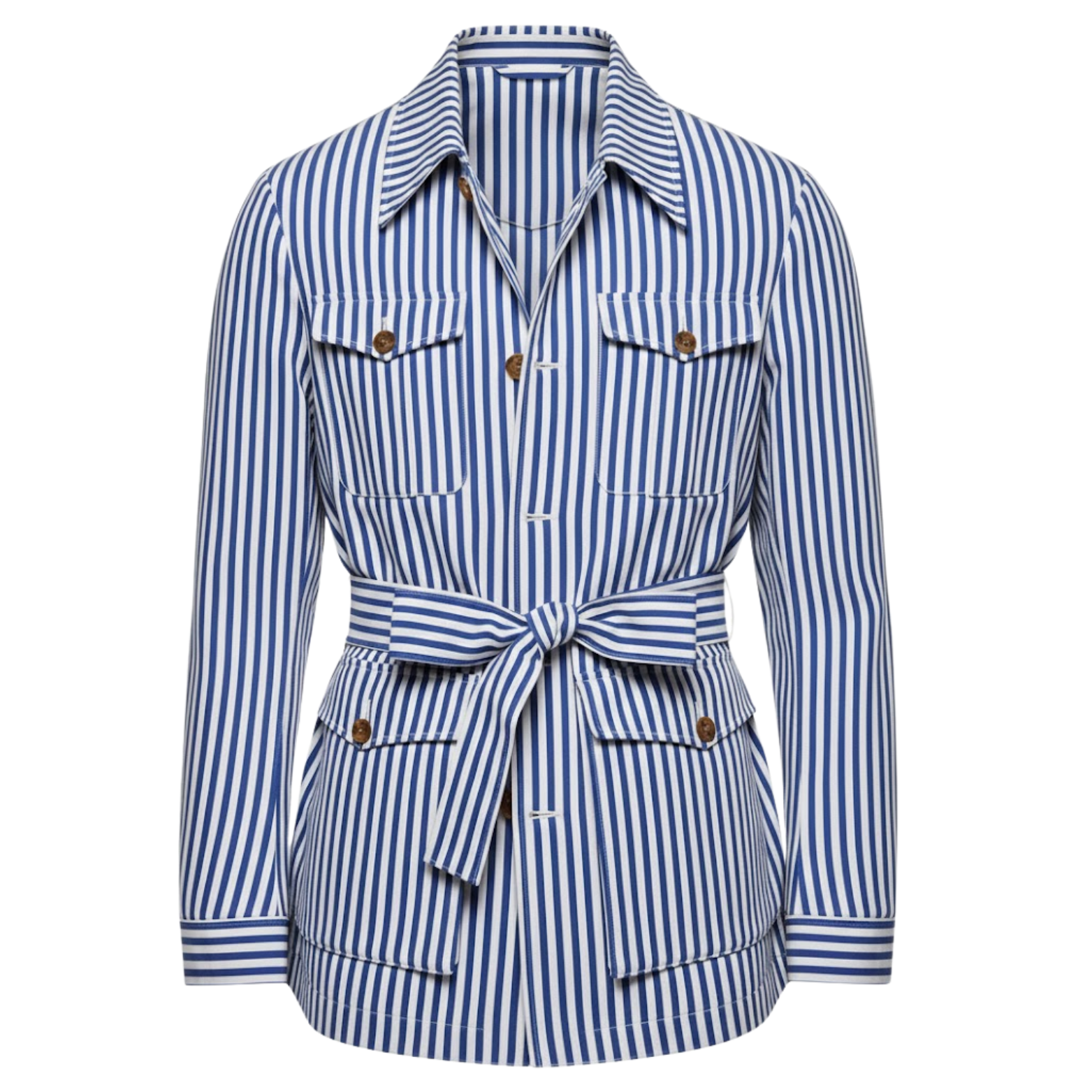 Veste saharienne à rayures pour homme avec ceinture et quatre poches plaquées