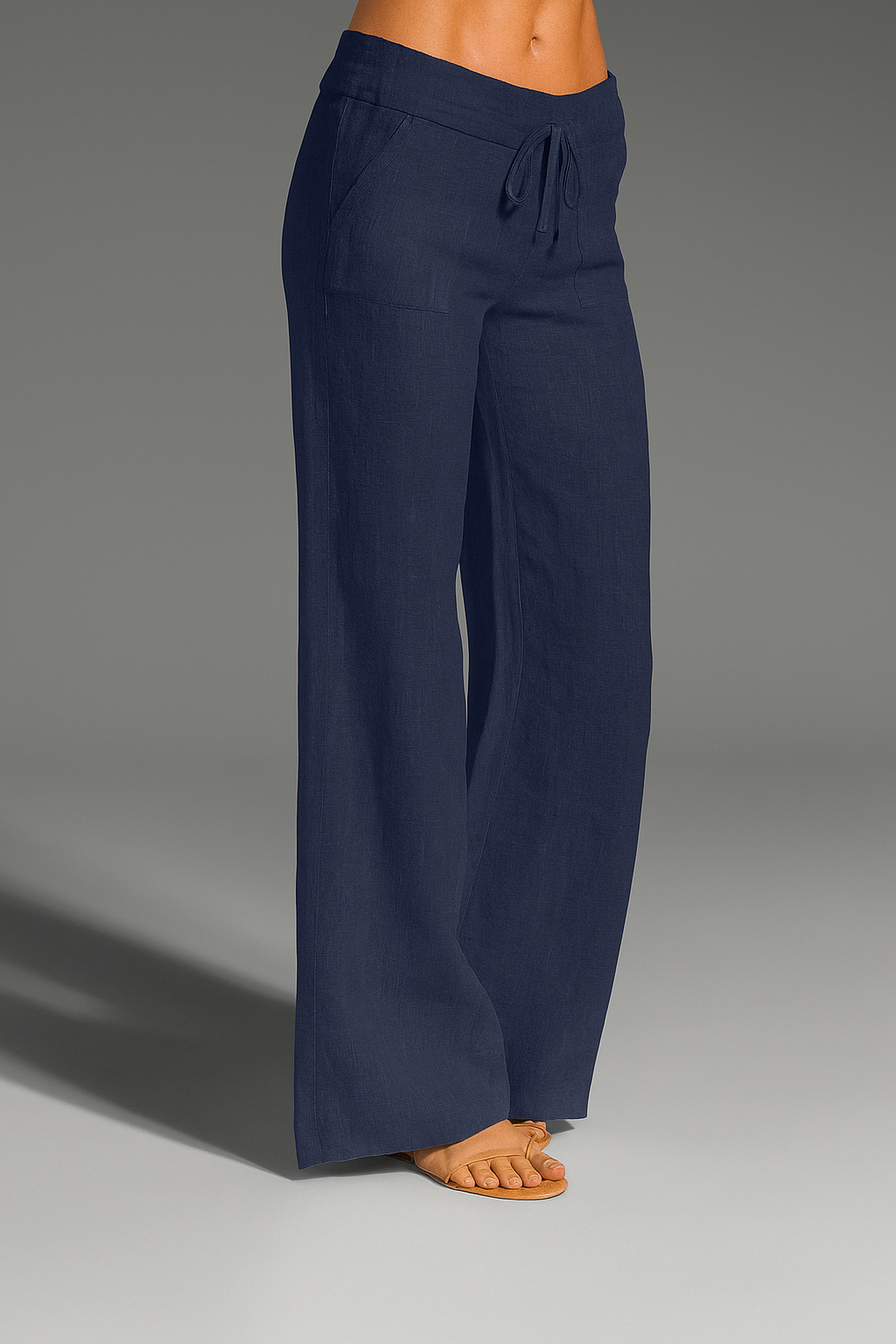 Pantalon femme lin coupe large élastique