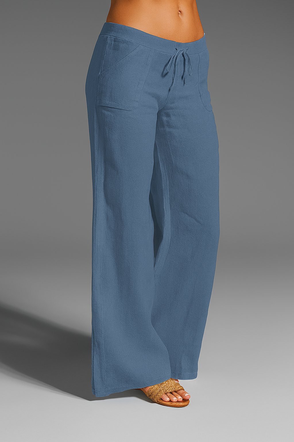 Pantalon femme lin coupe large élastique