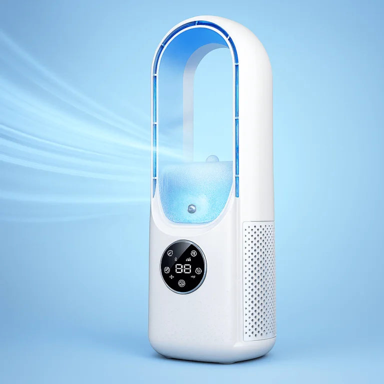 Przenośny klimatyzator USB Mini bezłopatkowy z zbiornikiem na wodę, 6 prędkościami i osobistym chłodzeniem