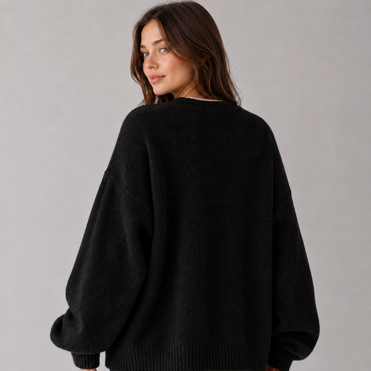 Women's Knit Sweater - Crew Neck, Dropped Shoulders, and Side Slits, Relaxed Fit