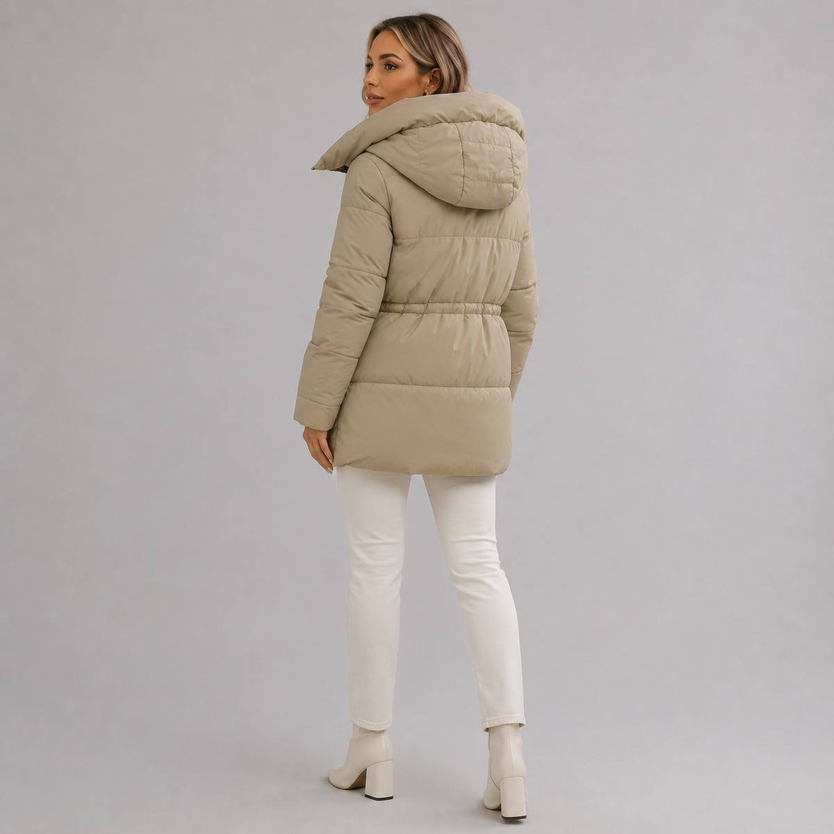 Dámská parka - kapuce a zip, rovný nadčasový střih do půlky stehen