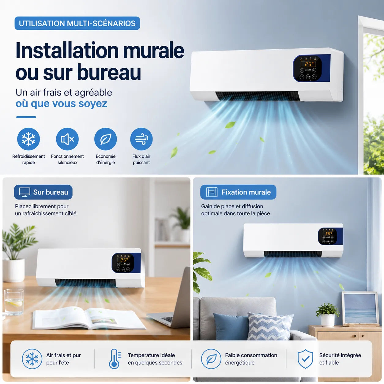 2000 W Wall-Mounted Electric Heater with Fan, Remote Control, and 3 Speeds