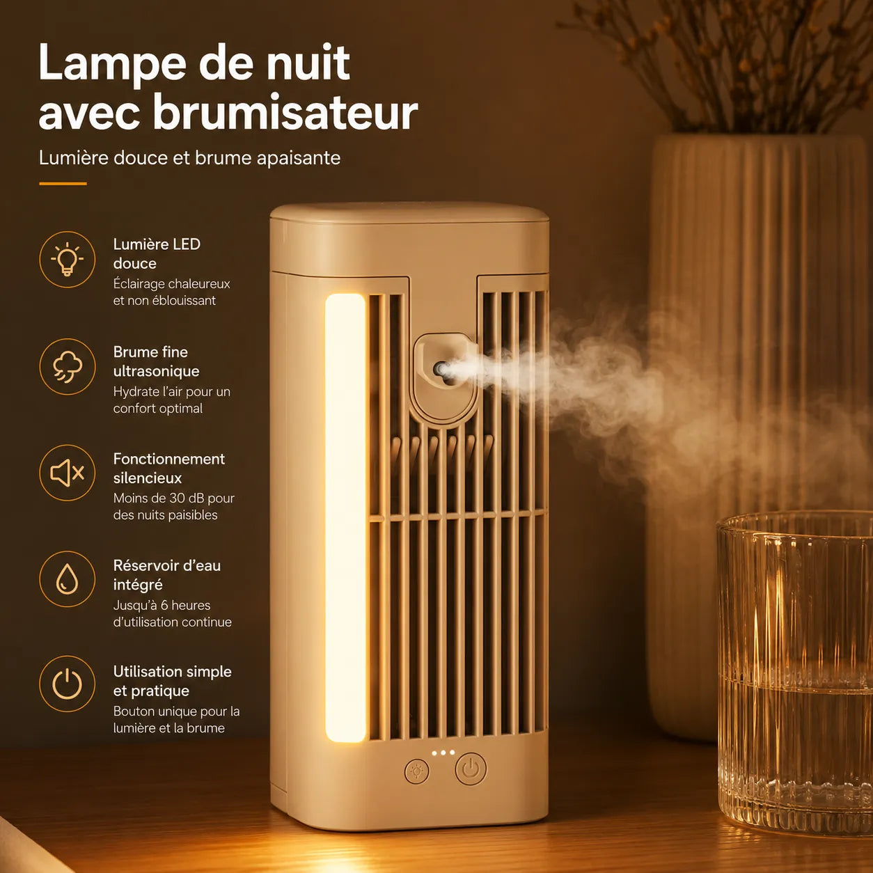 Mini Rafraîchisseur d’Air USB avec Veilleuse pour Bureau