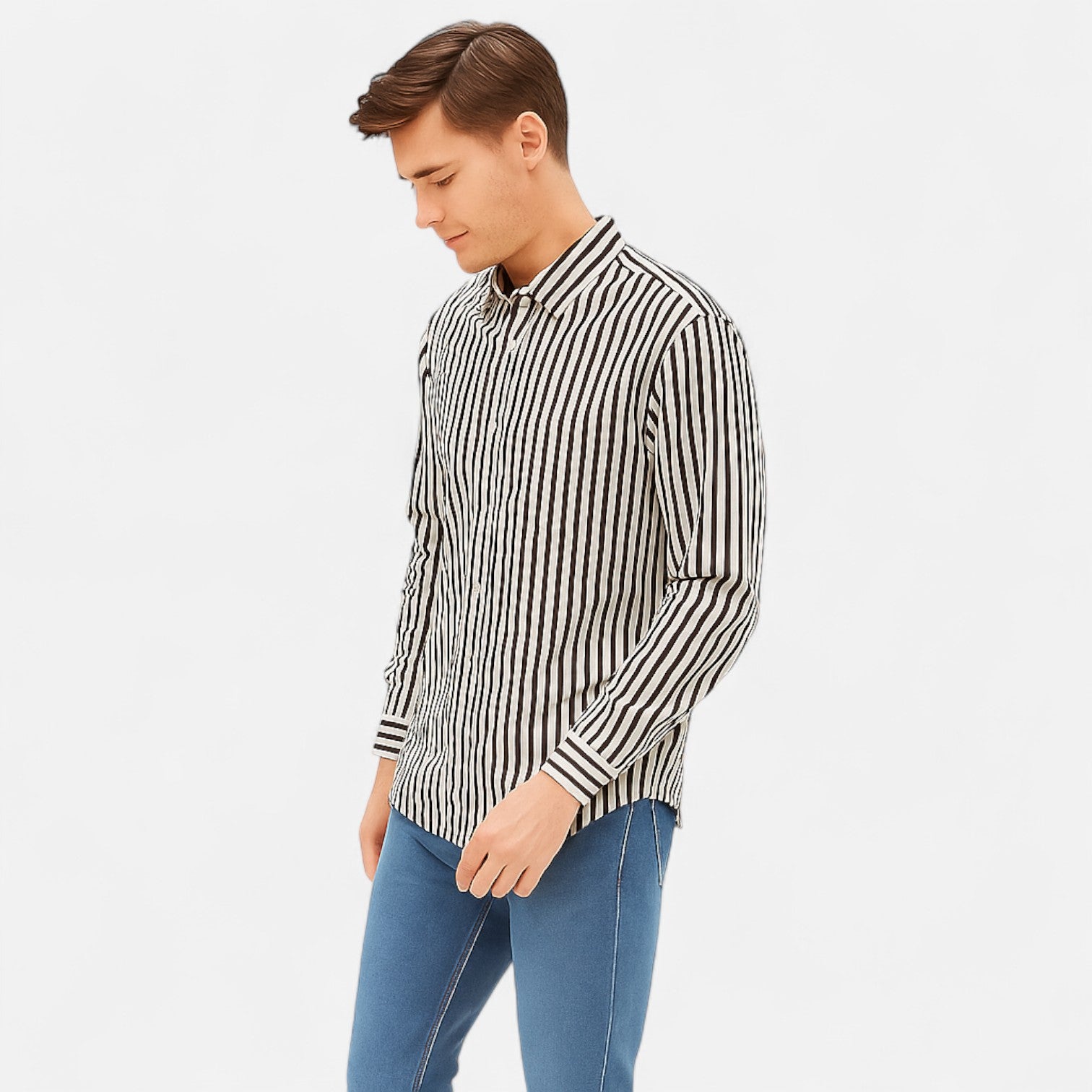 Ancienne Monde | Chemise Rayée à Manches Longues pour Homme – Superposition Légère, Élégance Côtière Intemporelle