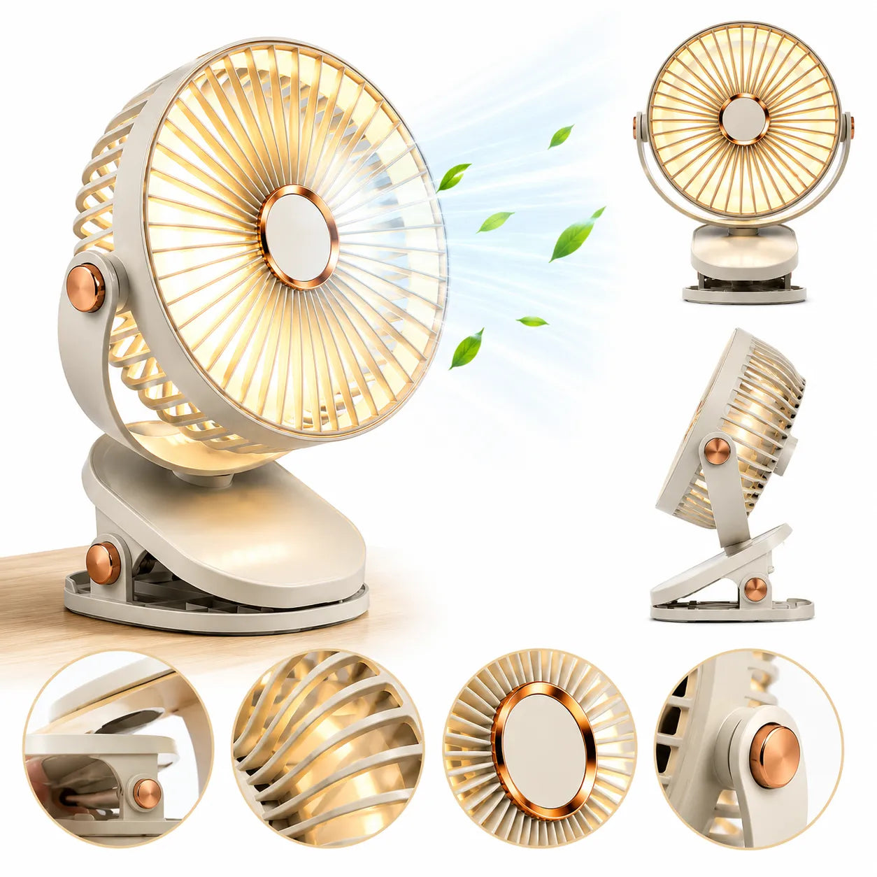 Ventilateur Portable Rechargeable à Clip 8000 mAh avec LED et 5 Vitesses