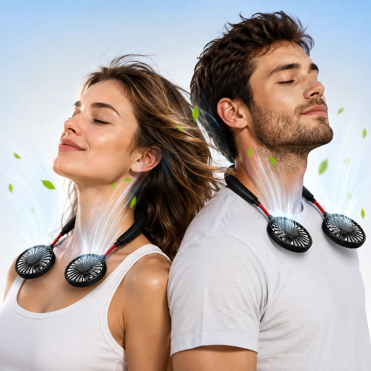 Ventilateur de Cou Rechargeable USB avec Double Tête Rotative et 3 Vitesses