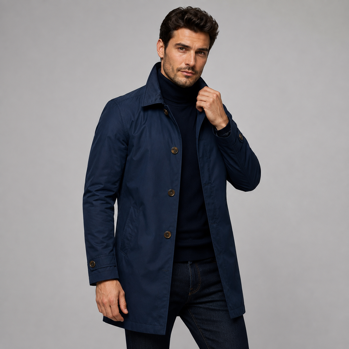 Abrigo largo para hombre - Corte entallado y cierre de botones, estilo clásico elegante