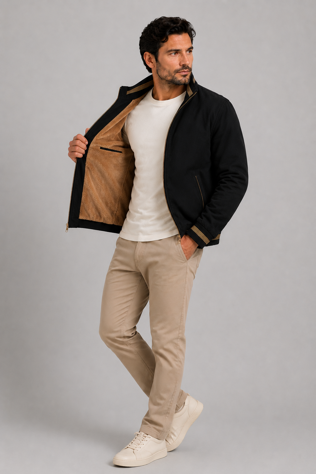 Herrejakke i bomuld, polyester og uld – slim fit, alsidig og elegant stil