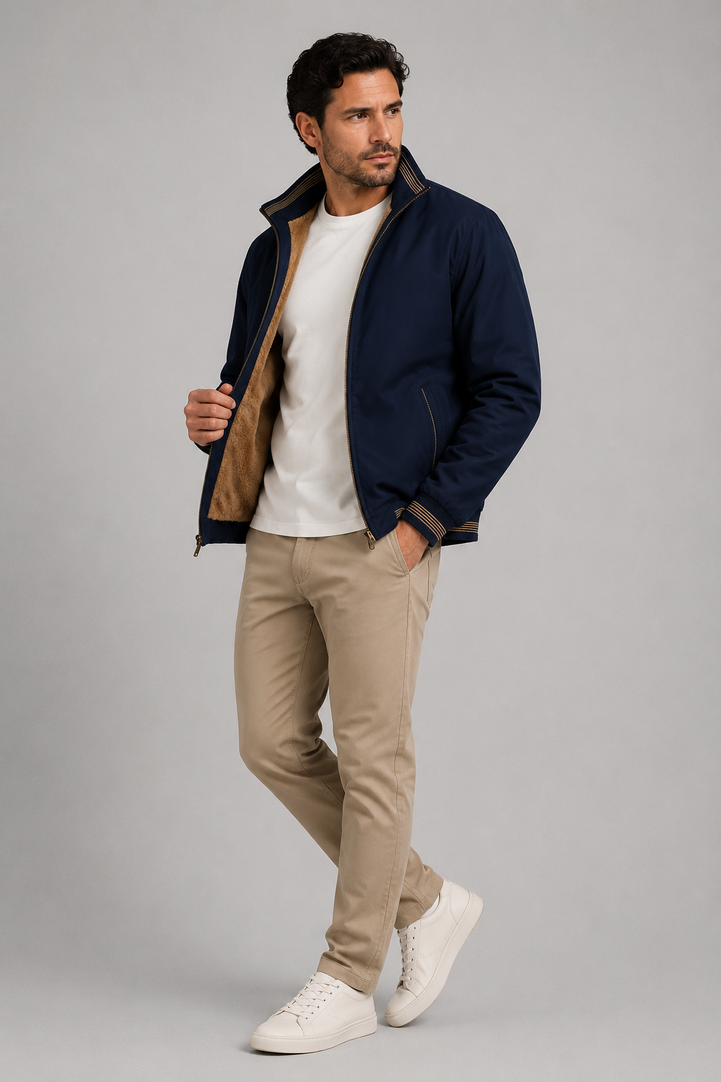 Herrejakke i bomuld, polyester og uld – slim fit, alsidig og elegant stil