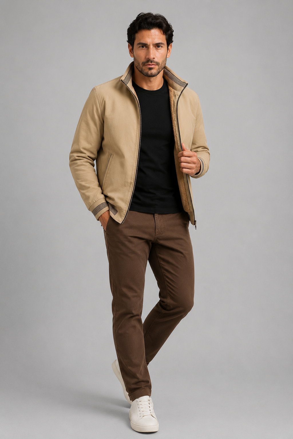 Herrejakke i bomuld, polyester og uld – slim fit, alsidig og elegant stil