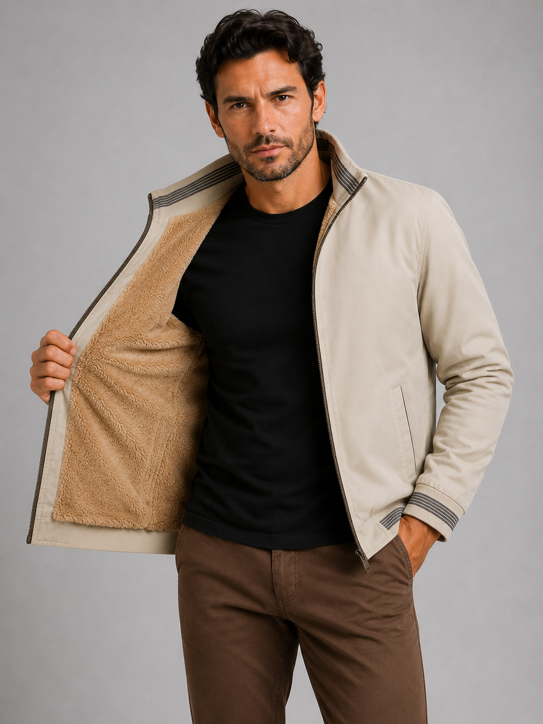Herrejakke i bomuld, polyester og uld – slim fit, alsidig og elegant stil