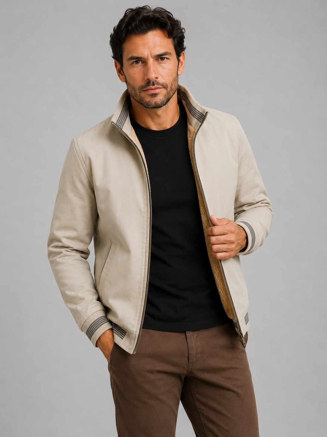 Herrejakke i bomuld, polyester og uld – slim fit, alsidig og elegant stil