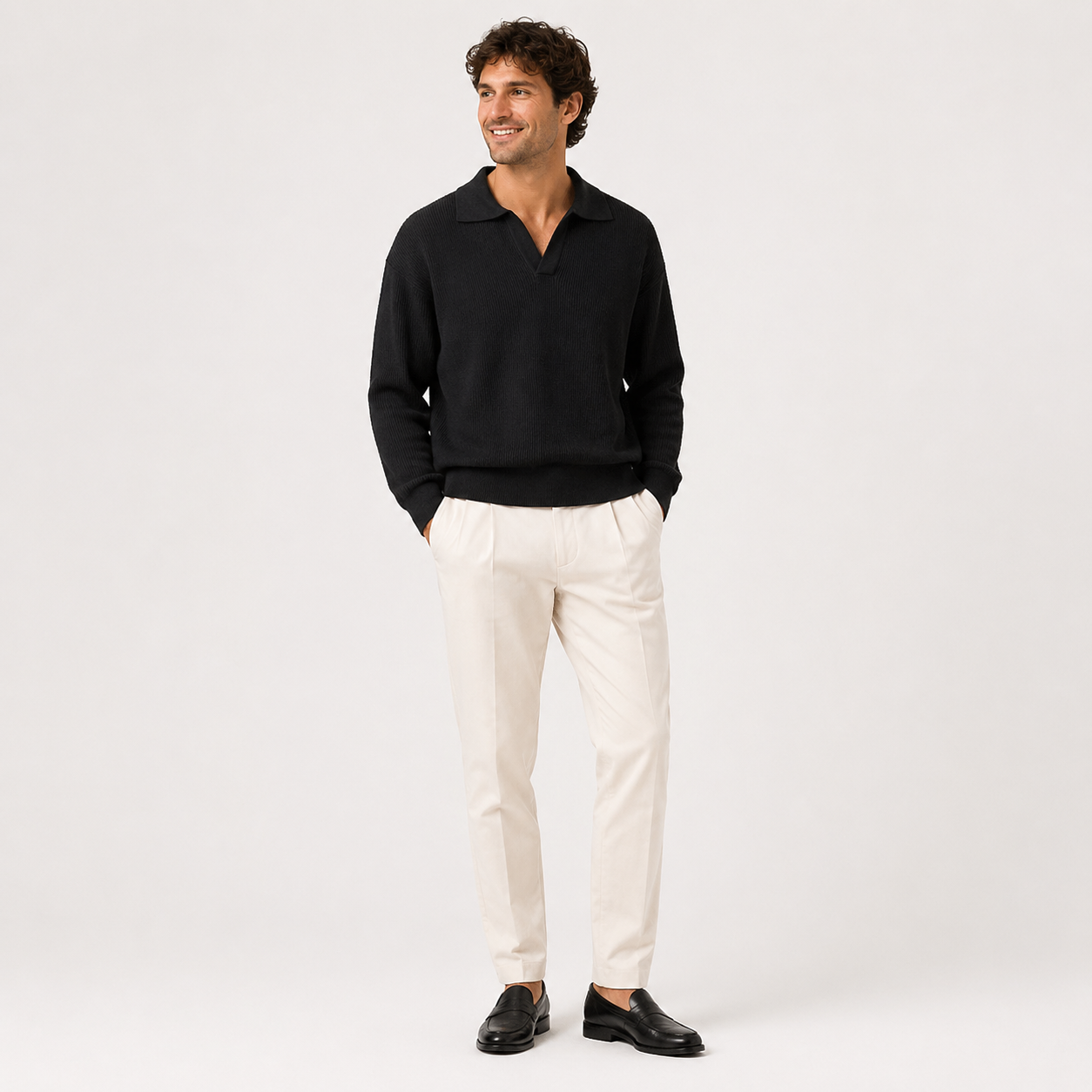 Pull Homme – Polo s límečkem a texturovaným úpletem v rafinovaném běžném střihu