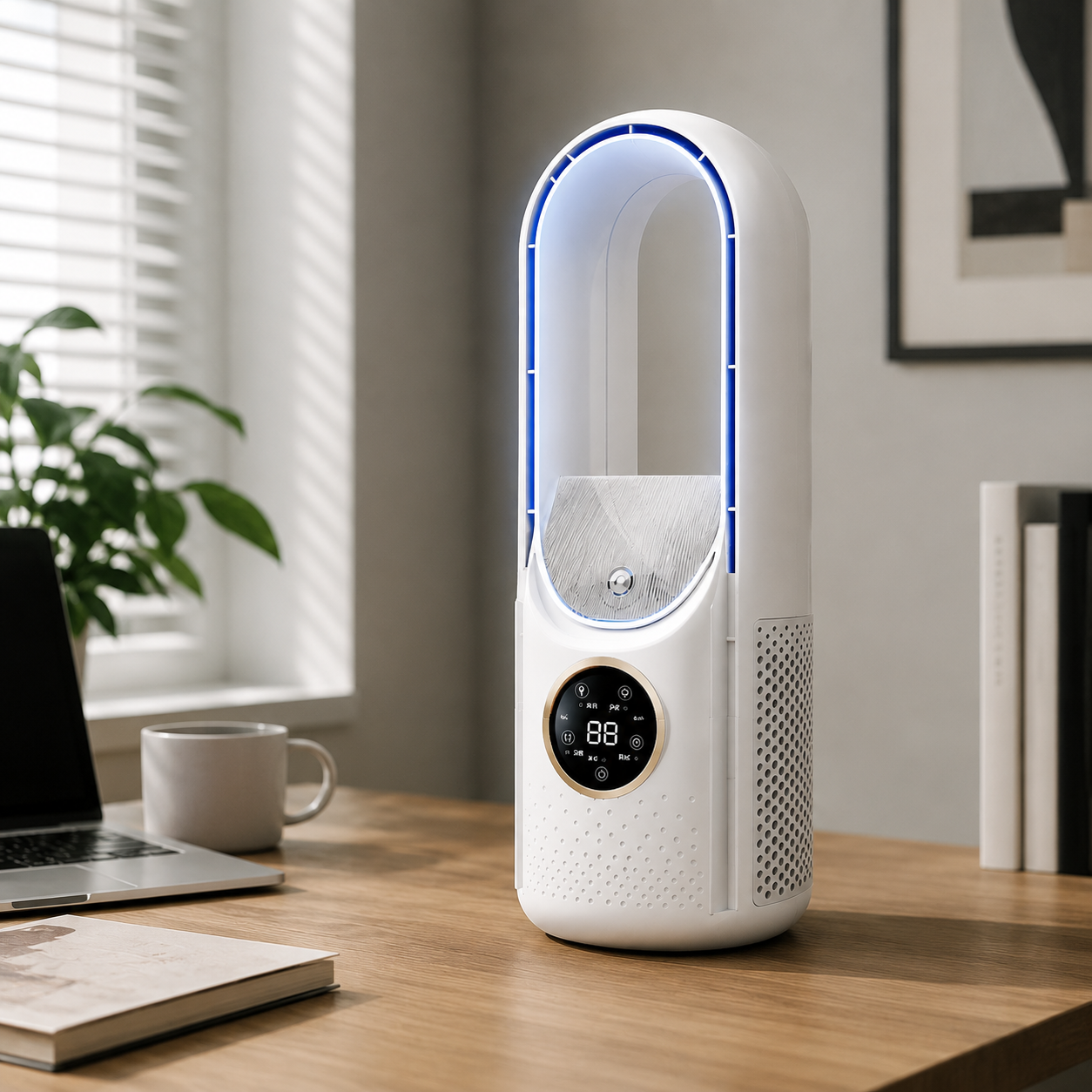 Ventilateur Sans Lames de Bureau Silencieux avec 3 Modes de Vent