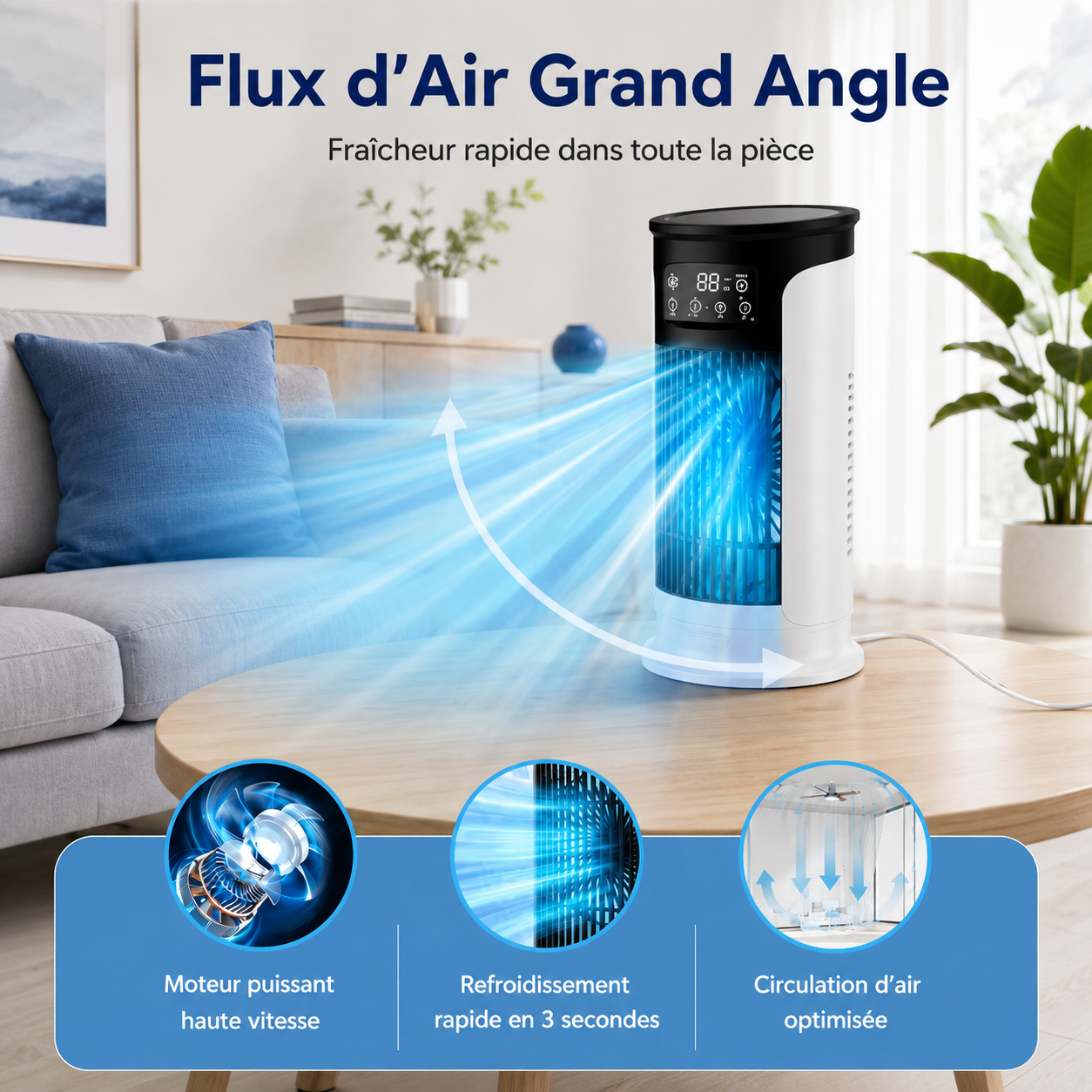 Mini Climatiseur Portable avec Brumisation, Éclairage LED et 6 Vitesses