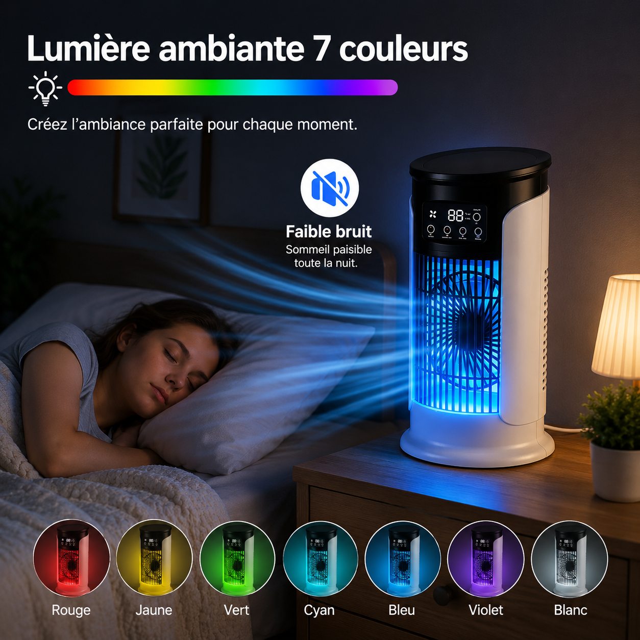 Mini Climatiseur Portable avec Brumisation, Éclairage LED et 6 Vitesses