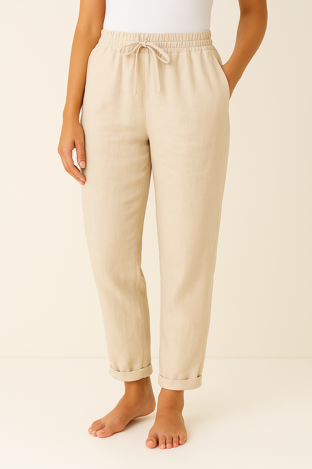 Pantalon Droit Femme Cordon Taille