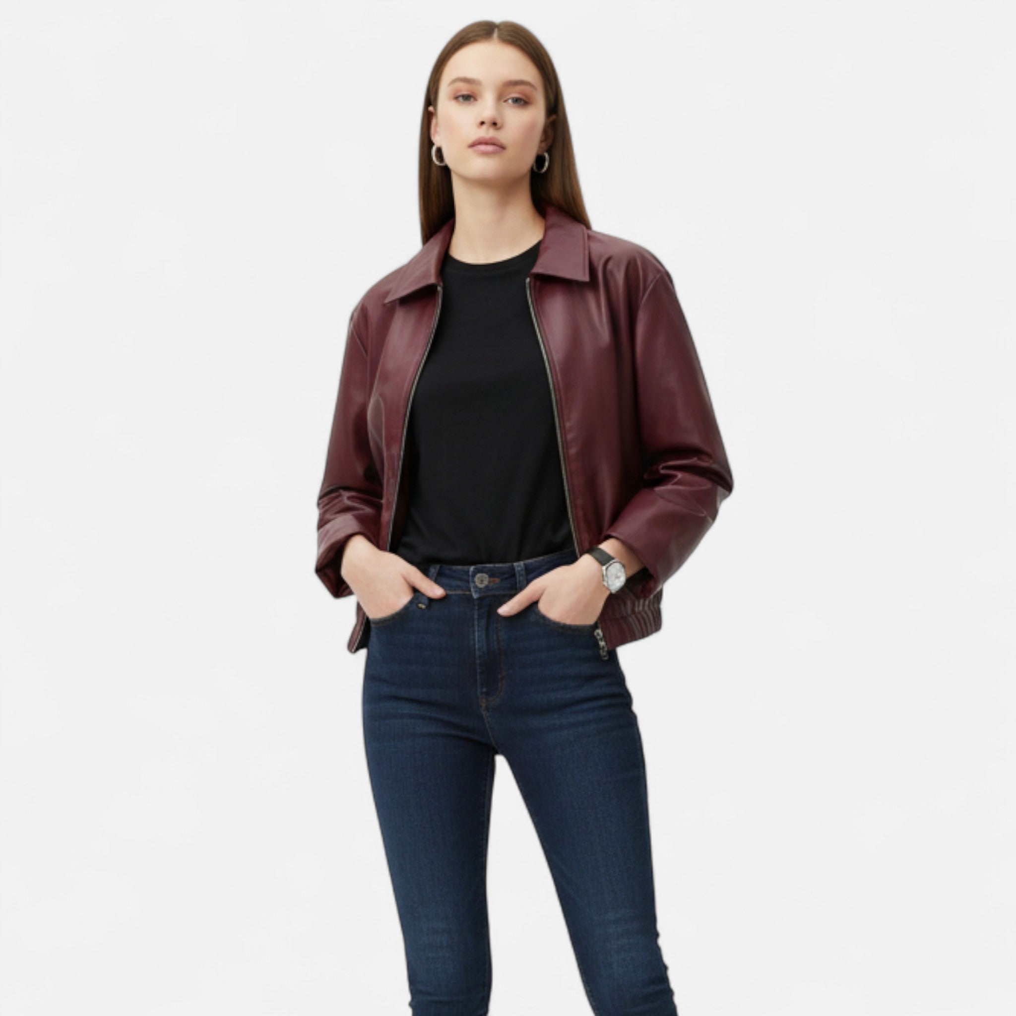 Ancienne Monde | Veste en Cuir Vintage Bordeaux Femme