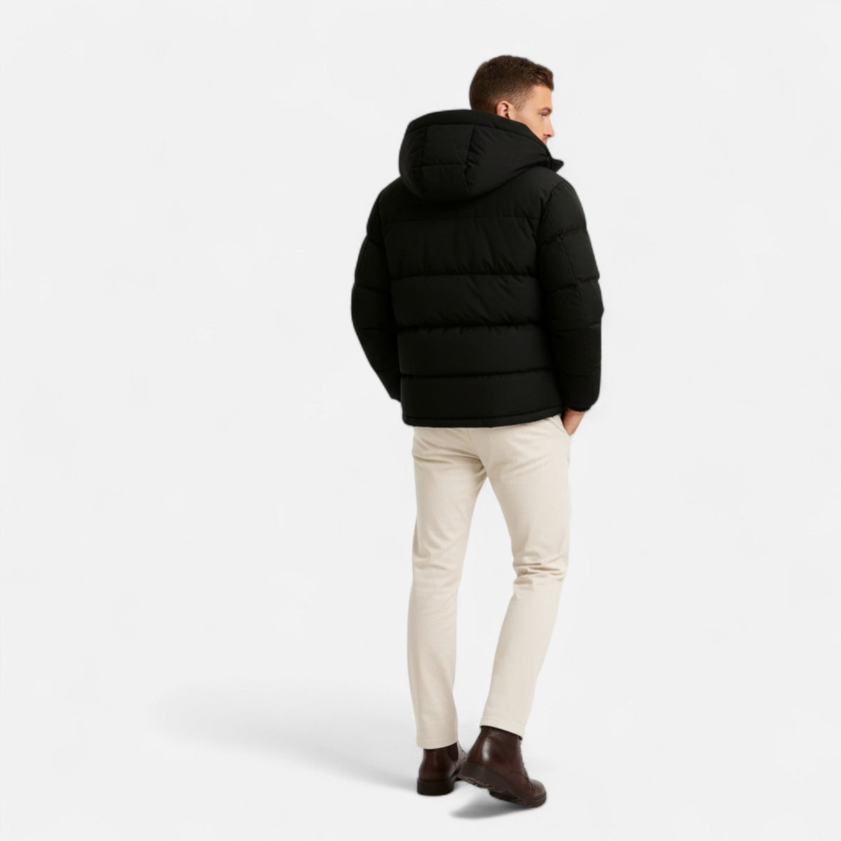 Herren-Polyester-Steppjacke – Kapuze sowie leichte und isolierende Passform