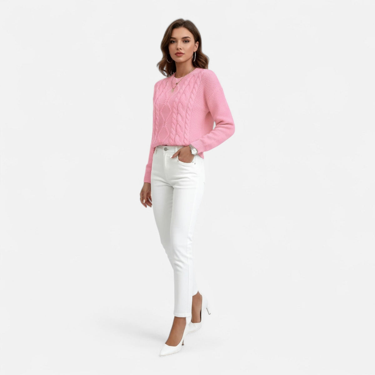Pull en Coton et Acrylique Femme – Maille Épaisse et Col Rond Intemporel