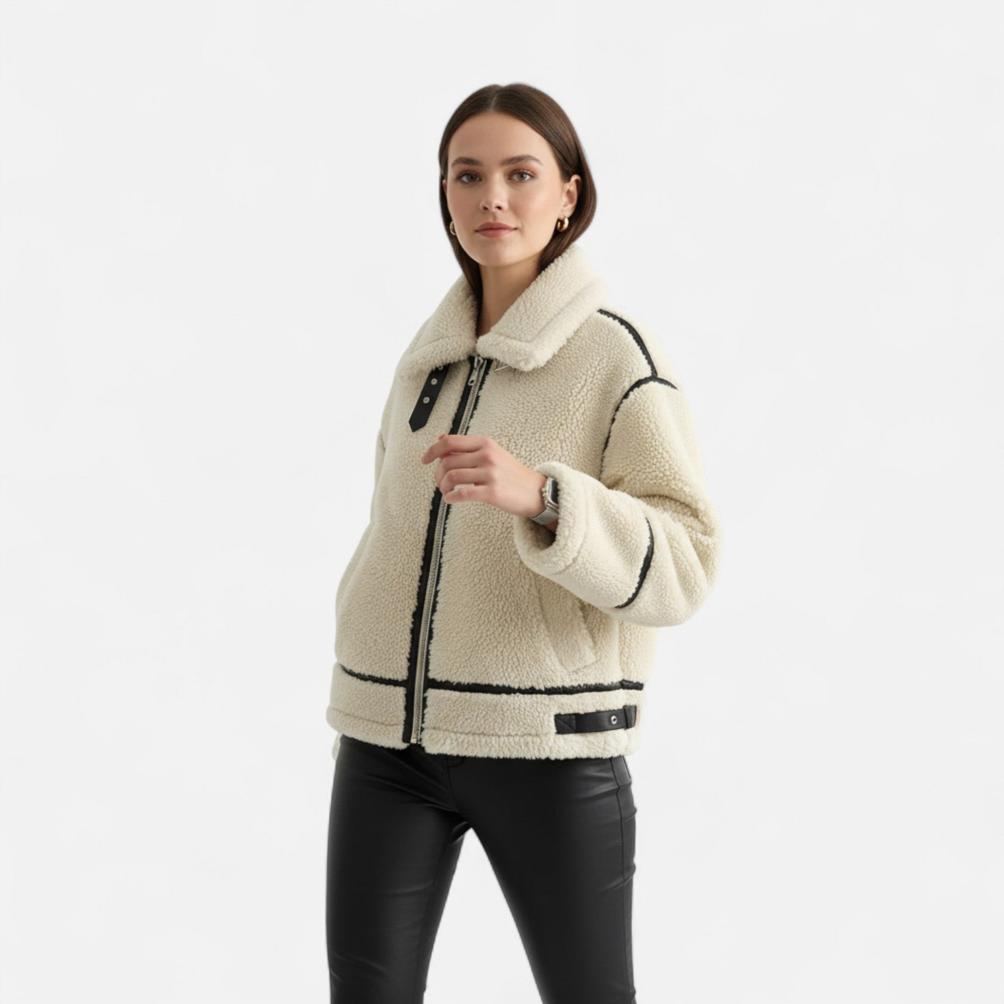 Ancienne Monde | Veste Femme Aviateur en Fausse Fourrure Douce