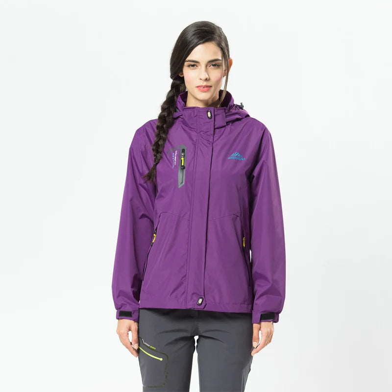 Chaqueta cortavientos de poliéster para mujer – Capucha desmontable y bolsillos con cremallera