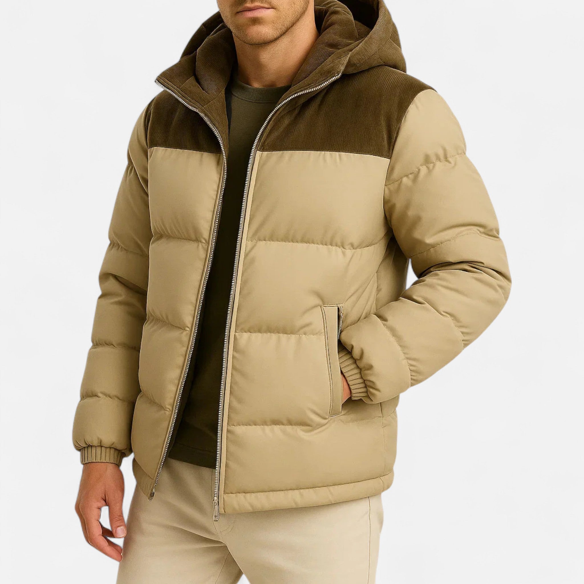 Herren-Polyester-Steppjacke – Kapuze sowie leichte und isolierende Passform