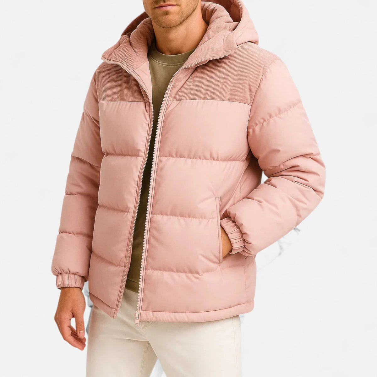Herren-Polyester-Steppjacke – Kapuze sowie leichte und isolierende Passform