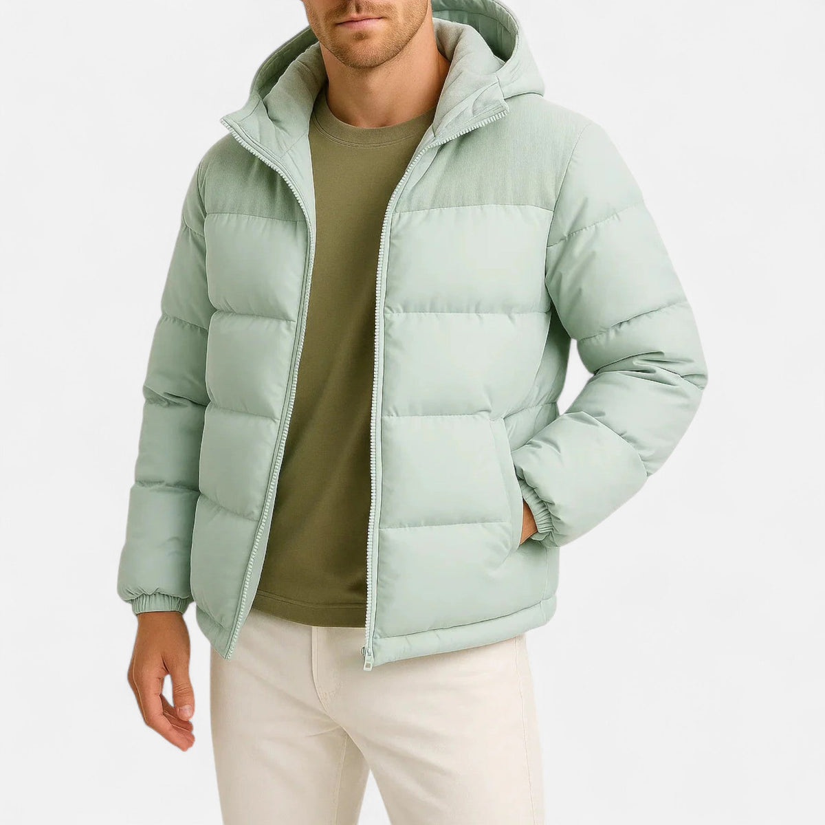 Herren-Polyester-Steppjacke – Kapuze sowie leichte und isolierende Passform