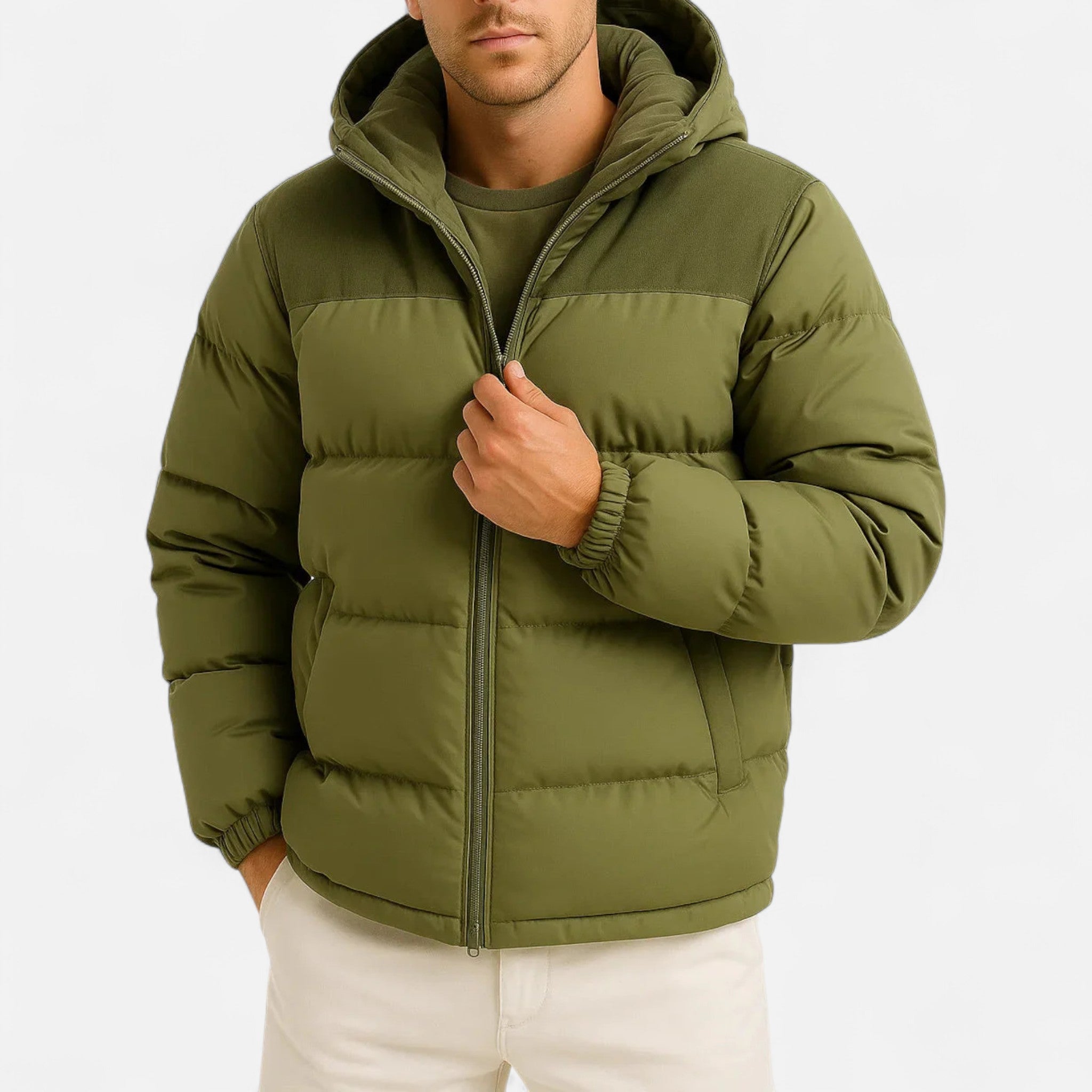Herren-Polyester-Steppjacke – Kapuze sowie leichte und isolierende Passform