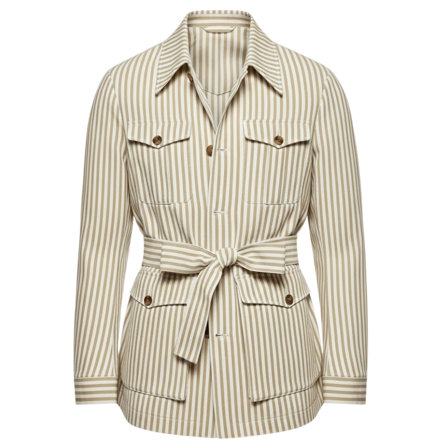 Veste saharienne à rayures pour homme avec ceinture et quatre poches plaquées