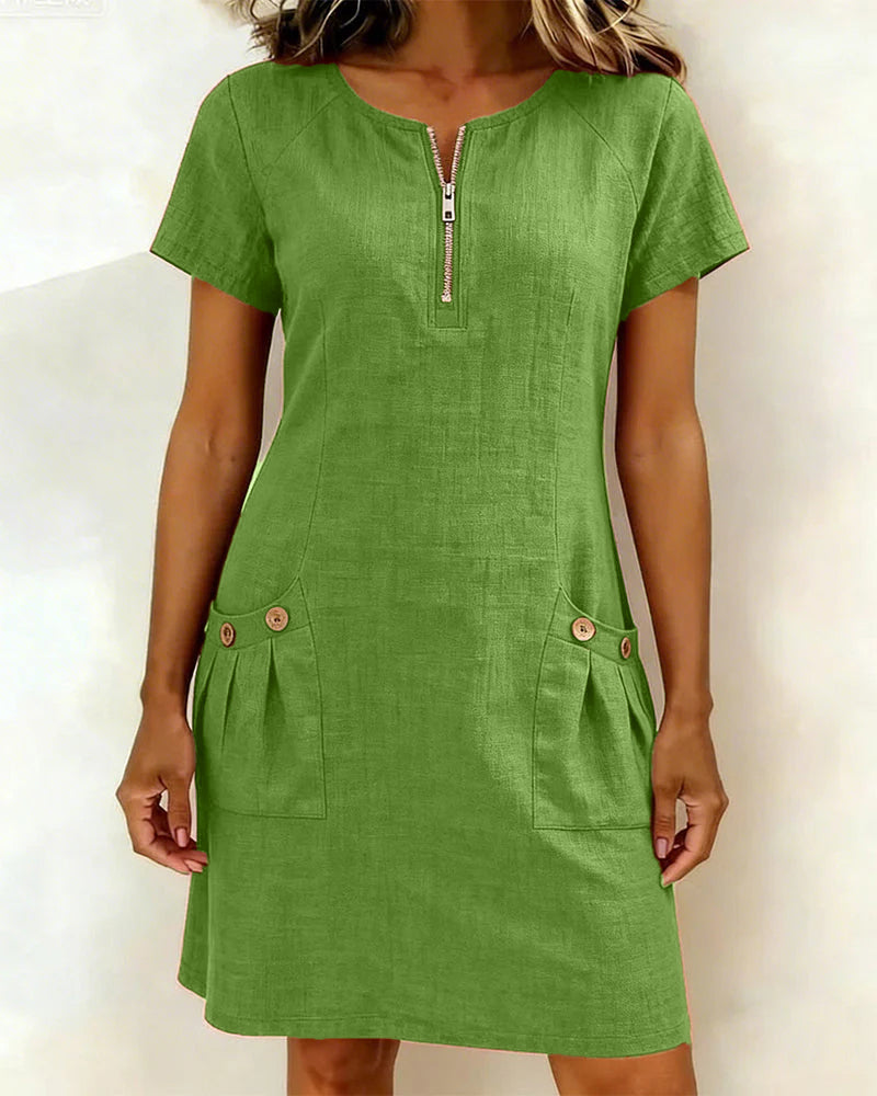 Robe Femme Lin Col Zippé Coupe A