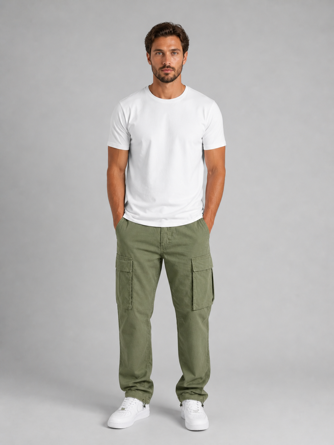 Pantalón cargo de algodón para hombre – múltiples bolsillos y corte informal
