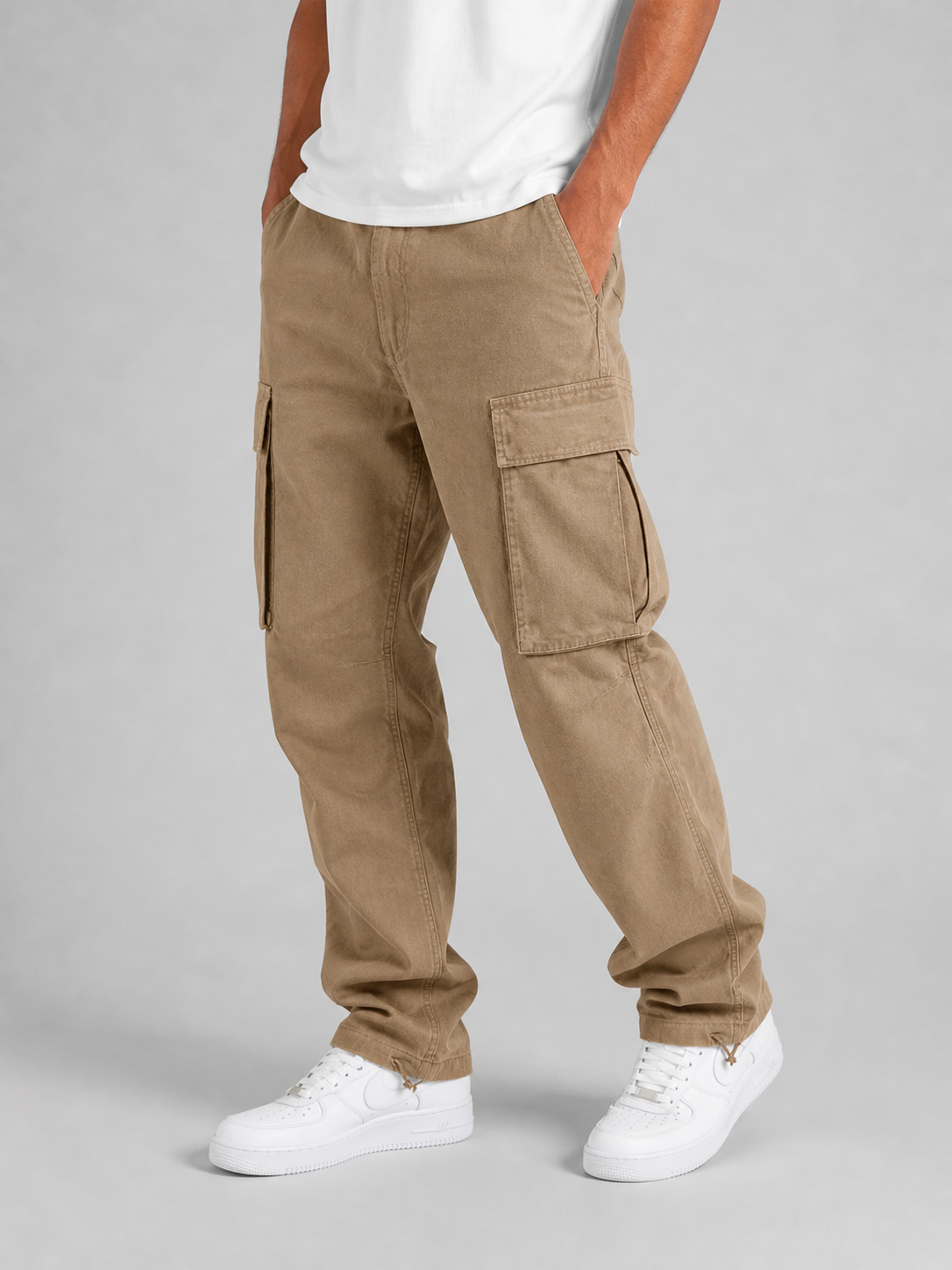 Pantalón cargo de algodón para hombre – múltiples bolsillos y corte informal