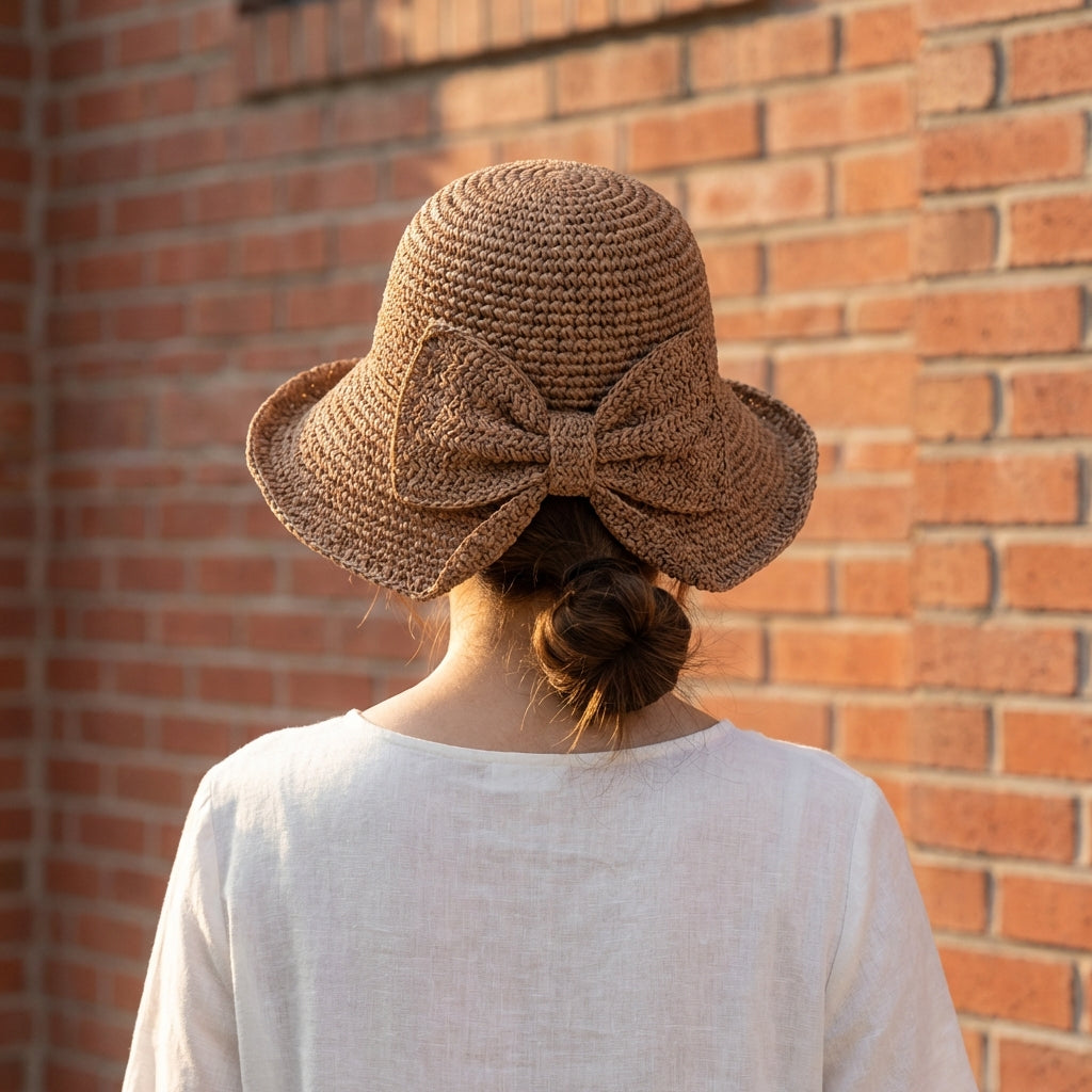 Chapeau de soleil pour femme - grand bord avec nœud - accessoire piscine