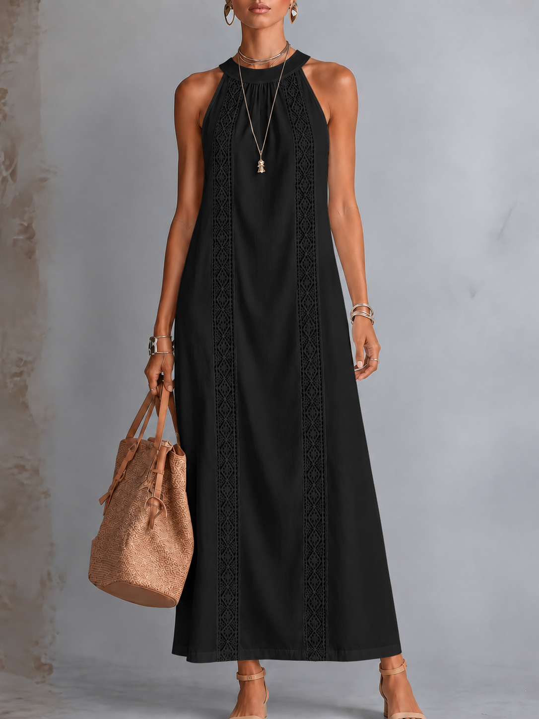 Robe mi-longue pour femme - style brodé coupe ample pour été
