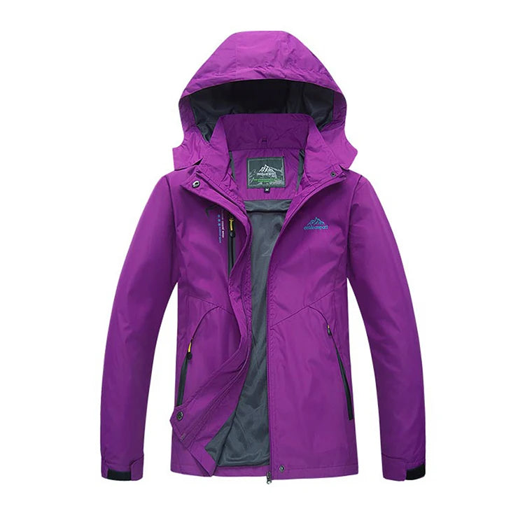 Chaqueta cortavientos de poliéster para mujer – Capucha desmontable y bolsillos con cremallera