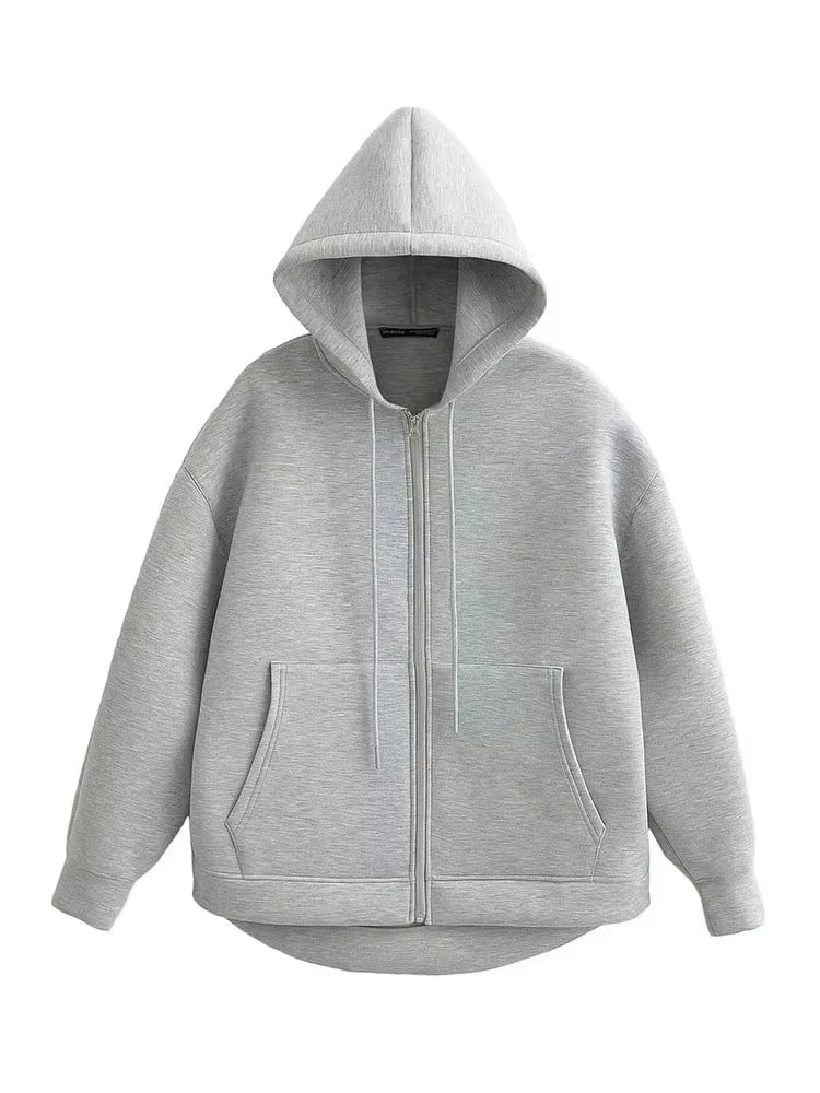 Damen-Polyester-Sweatshirt mit Reißverschluss – Doppelte Taschen und lässiger Oversize-Schnitt