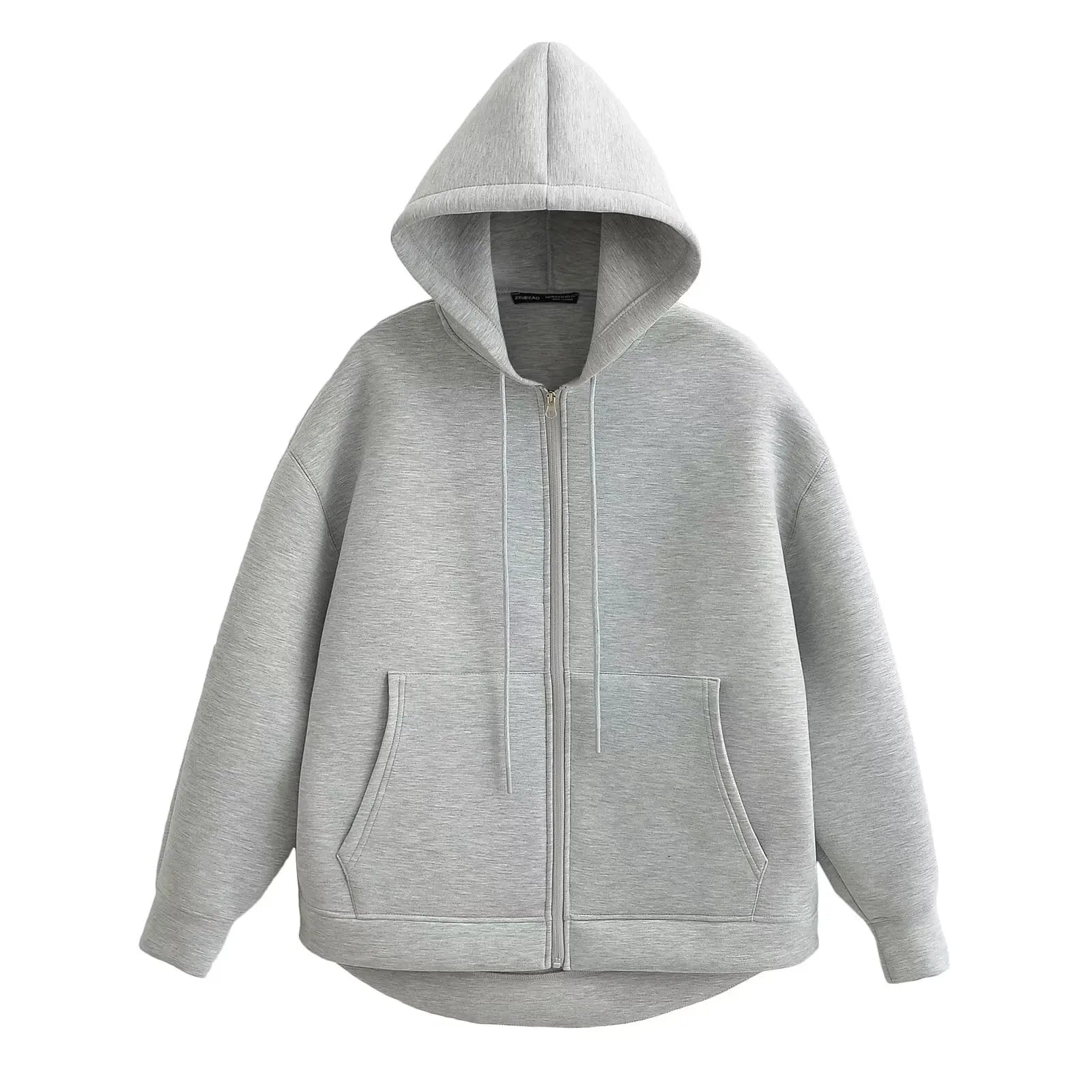Damen-Polyester-Sweatshirt mit Reißverschluss – Doppelte Taschen und lässiger Oversize-Schnitt