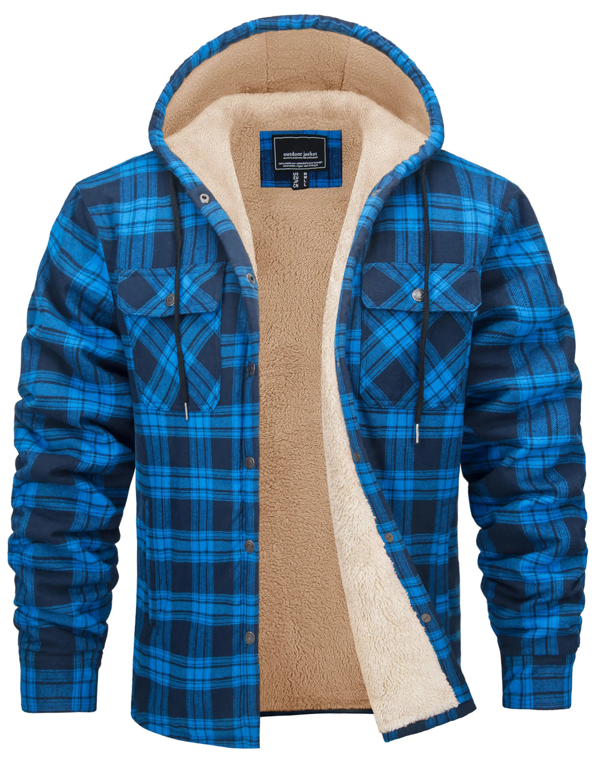 Chaqueta de franela de algodón para hombre - capucha forrada de sherpa y cuadros