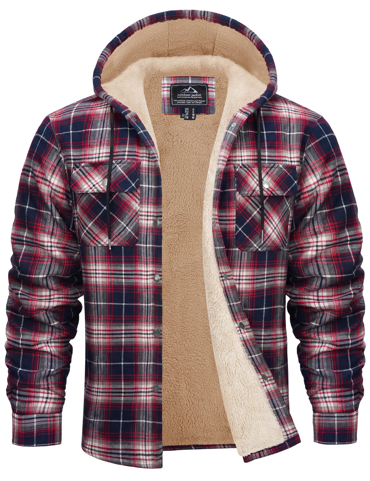 Chaqueta de franela de algodón para hombre - capucha forrada de sherpa y cuadros