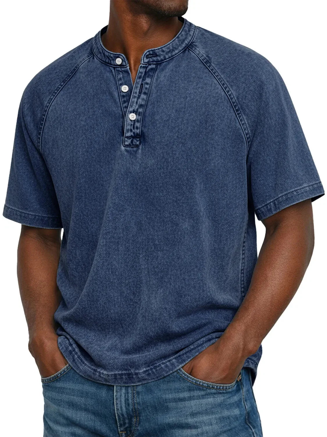 Haut homme col Henley manches courtes casual
