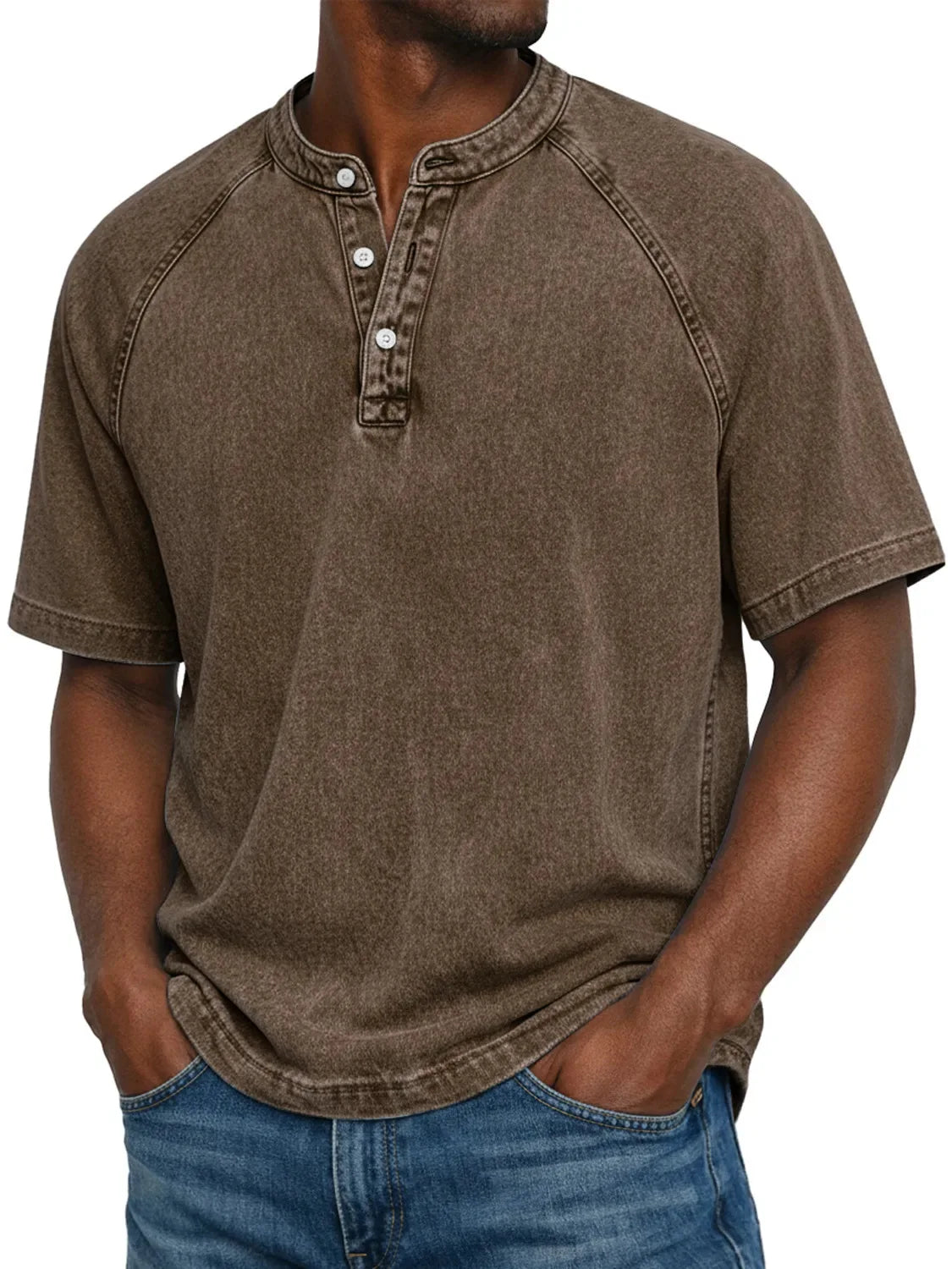 Haut homme col Henley manches courtes casual