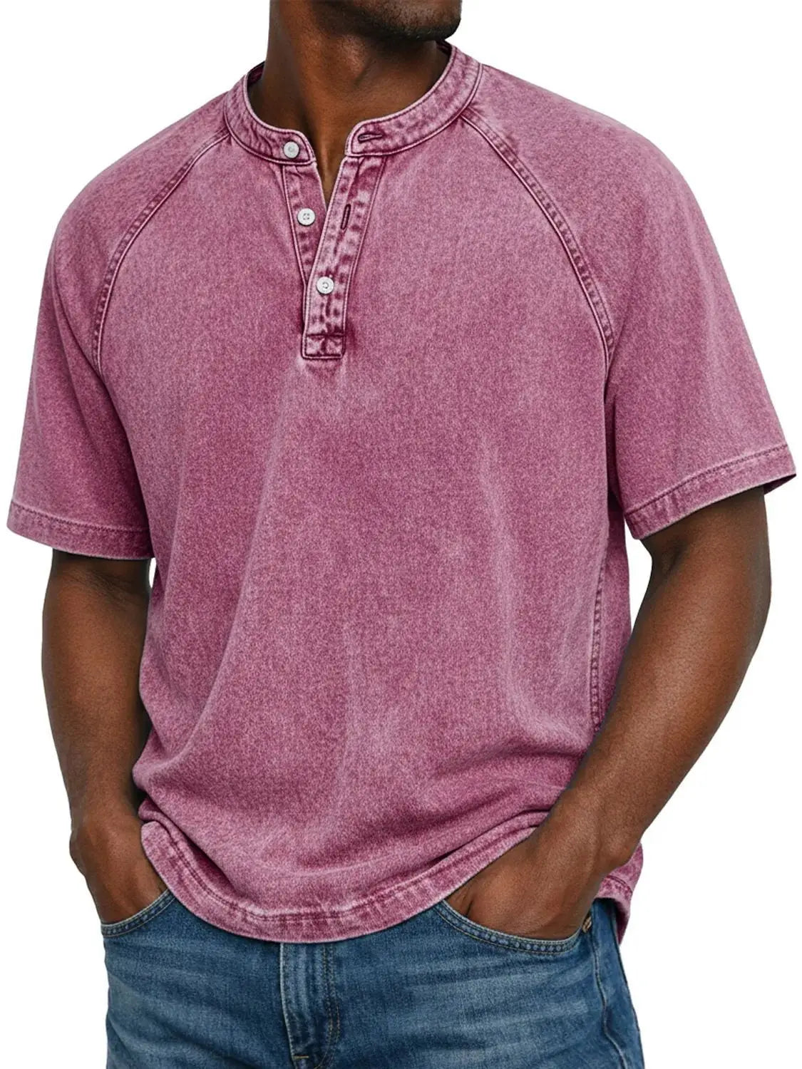 Haut homme col Henley manches courtes casual